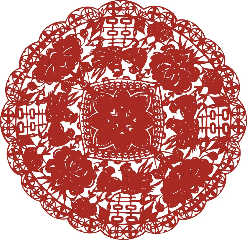 中国风中式传统喜庆民俗人物动物窗花剪纸插画边框AI矢量PNG素材【1798】